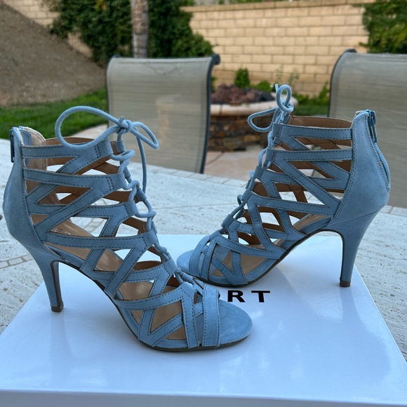 Light Blue Cut-Out Lace-Up Heels - Picture 2 of 10